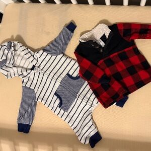 Carter’s 3 month Winter Bundle:Striped Hooded Baby Onesie and Plaid Baby Sweater